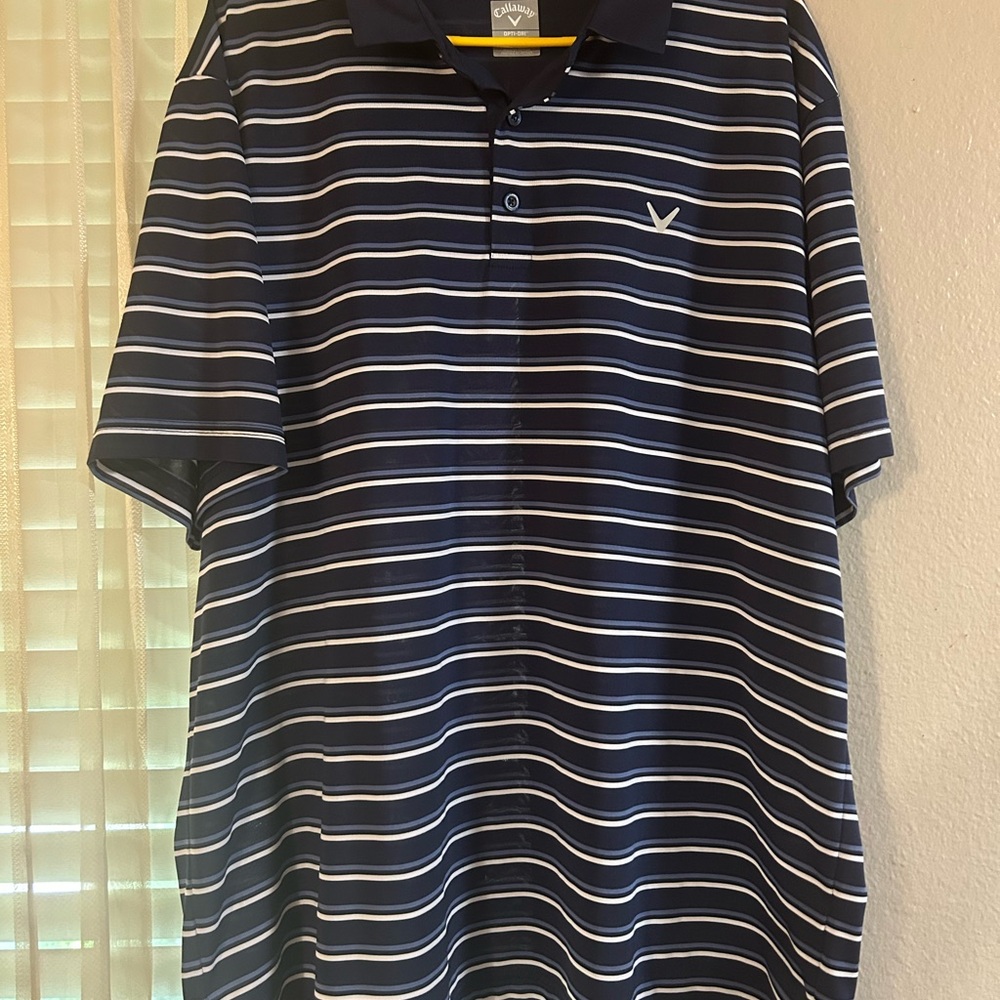 Callaway Navy and White Striped Polo Shirt